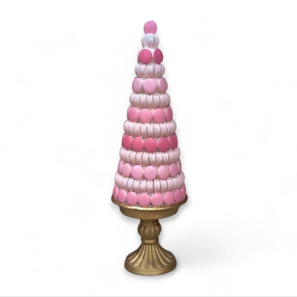 Whimsical Pastel Pink Macaroon Tree on Gold Pedestal Valentine's Easter Decor